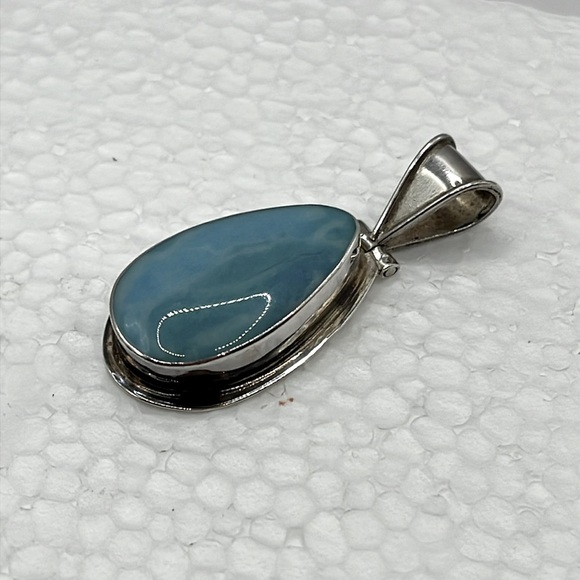 Blue Larimar and  Sterling Silver Teardrop Pendant Statement Bold Big Pendant - Picture 4 of 13